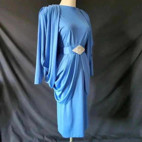 VINTAGE  80s Jewel Tone Cocktail Evening Dress S 4-6 - Picture 3 of 14